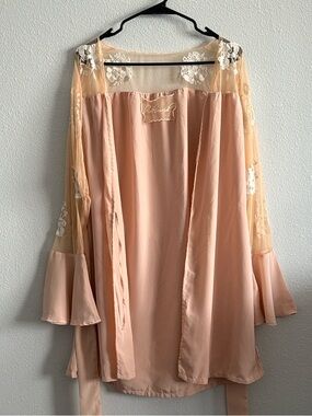 Robed With Love Bridesmaids Blush Pink Sheer Lace Kimono Robe Boho Romantic Sm